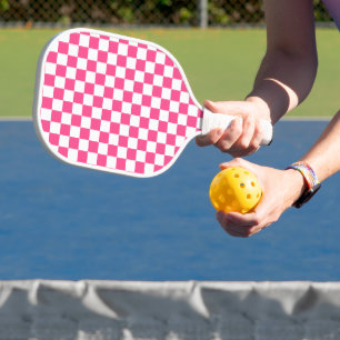 Pink and White Chequered Print Pickleball Paddle