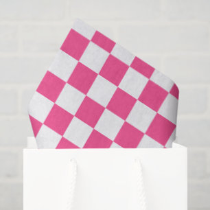 Pink and White Chequered Print Tissue Paper