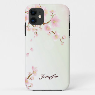 Pink And White Cherry Blossom Nature Monogram iPhone 11 Case