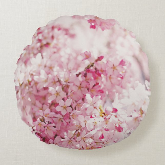 PINK AND WHITE CHERRY BLOSSOM ROUND CUSHION (Front)
