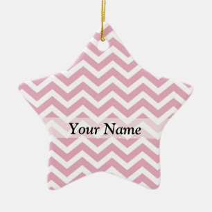 Pink and white chevron ceramic ornament