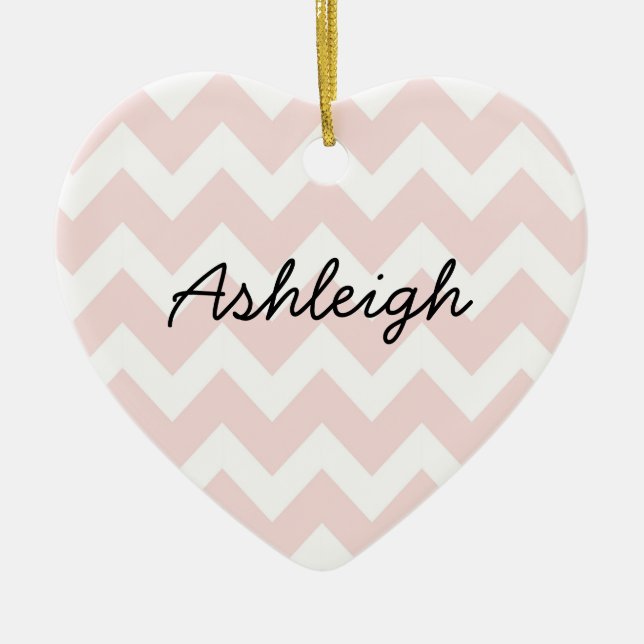 Pink and White Chevron Ceramic Ornament (Front)