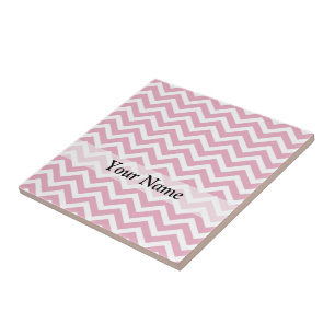 Pink and white chevron ceramic tile