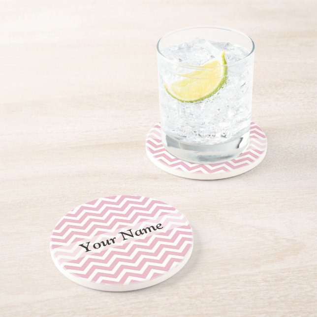 Pink and white chevron coaster (Side)