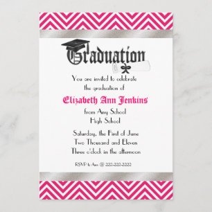 Pink and White Chevron Graduation Announcement