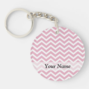 Pink and white chevron key ring