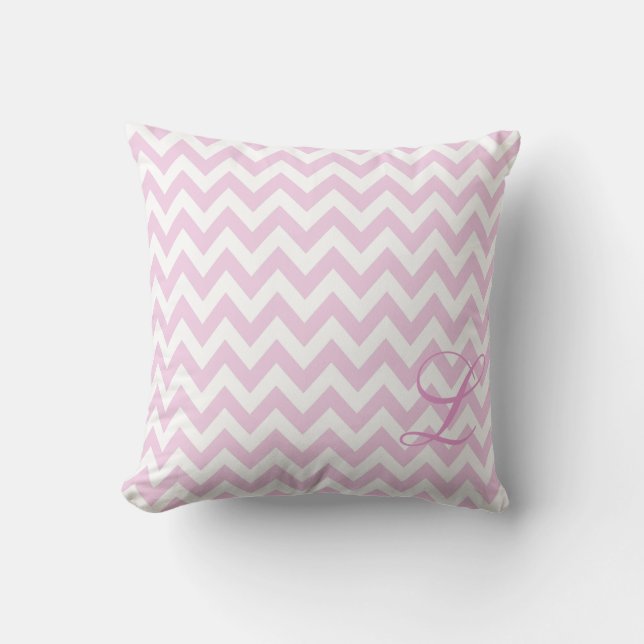 Pink and White Chevron Monogram Nursery Pillow (Front)