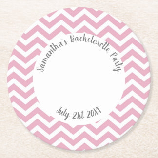 Pink and white chevron party round paper coaster