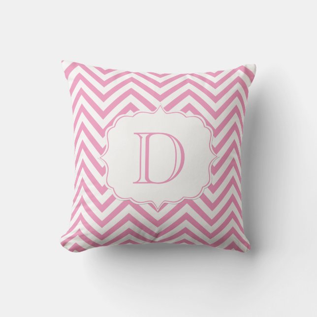 Pink and White Chevron Pattern Monogram Cushion (Front)