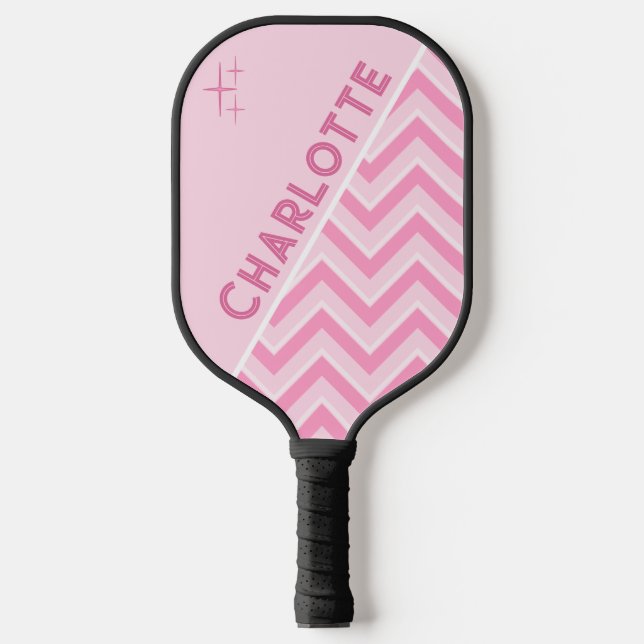 Pink And White Chevron Personalised Custom Pickleball Paddle (Front)