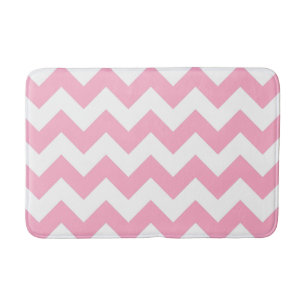 Pink and White Chevron Print Bath Mat