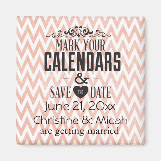 Pink and White Chevron Save the Date Magnet (Front)