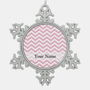 Pink and white chevron snowflake pewter christmas ornament