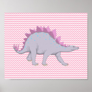 Pink and White Chevron Stegosaurus Poster