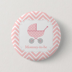 Pink and White Chevron Stroller Mummy to be 6 Cm Round Badge