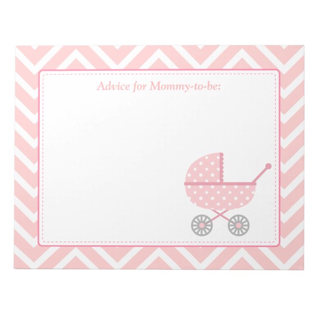 Pink and White Chevron Stroller Mummy to be Notepad (Front)