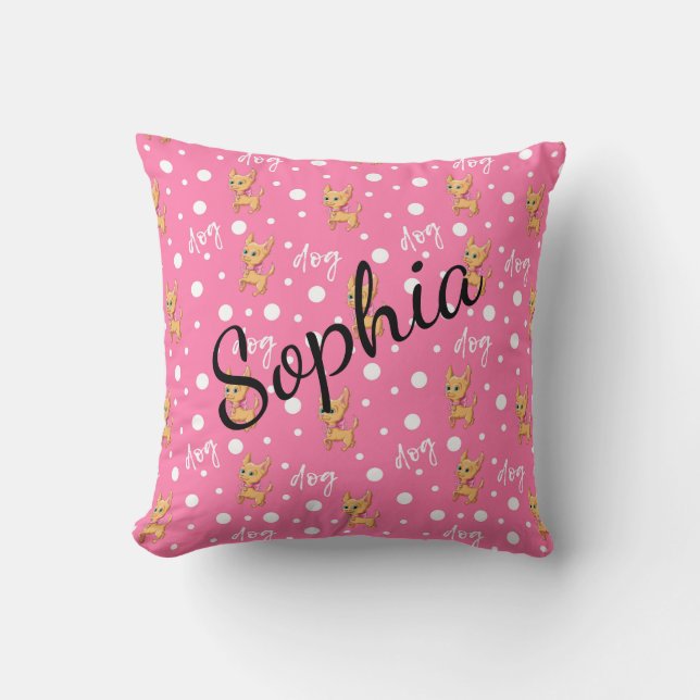 Pink and White Chihuahua Accent Pillow (Front)