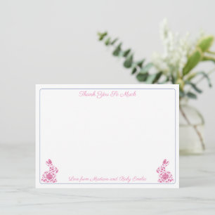 Pink And White Chinoiserie Bunny Girl Baby Shower  Thank You Card