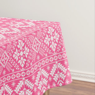 Pink and White Christmas Fair Isle Pattern Tablecloth