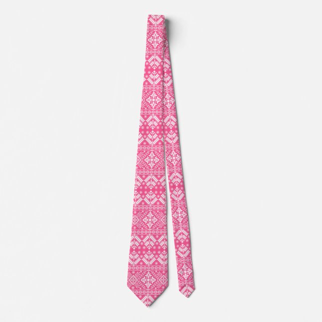 Pink and White Christmas Fair Isle Pattern Tie (Front)
