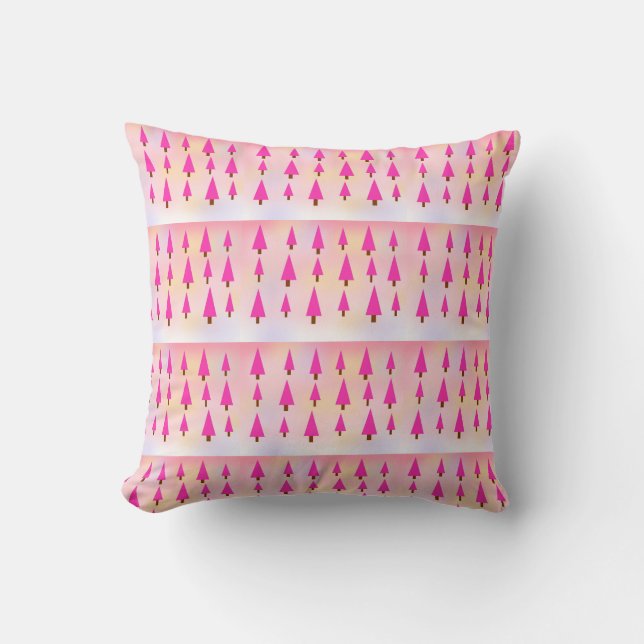 Pink and White Christmas Tree Pattern Cushion (Front)