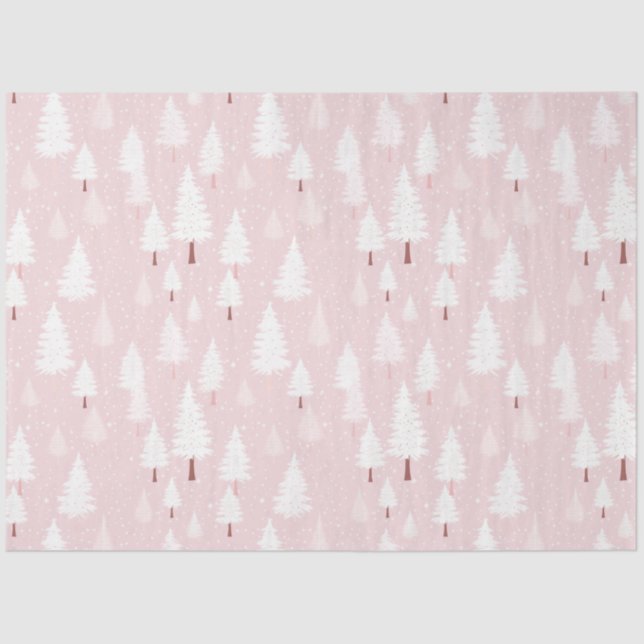 Pink and White Christmas Trees Christmas Tissue Paper (Front)