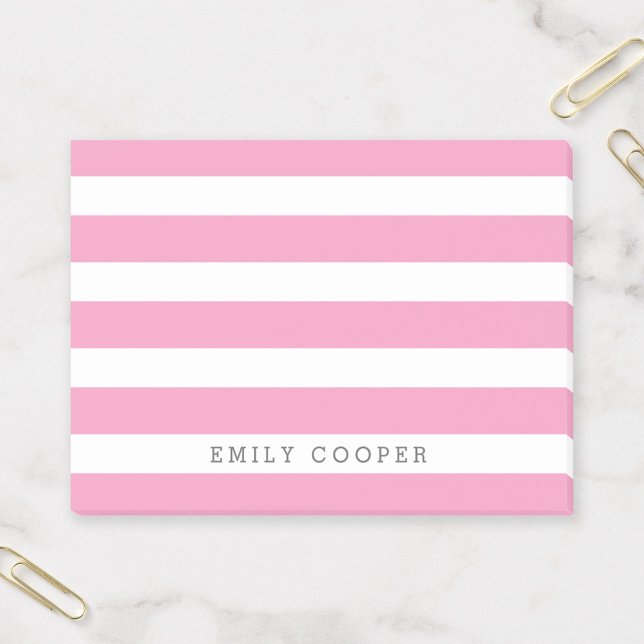 Pink and White Classic Stripes Monogram Post-it Notes (Creator Uploaded)