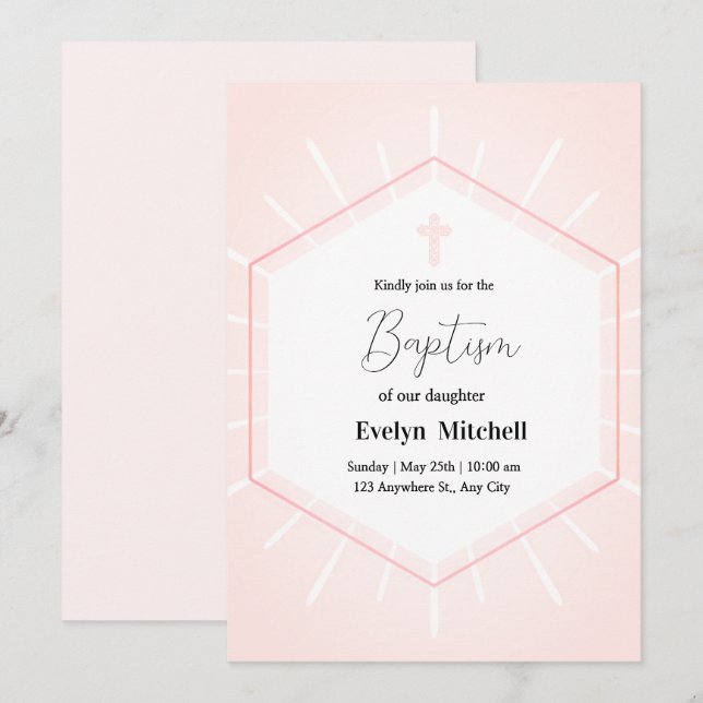 Pink and White Classy Delicate Baptism Invitation (Front/Back)