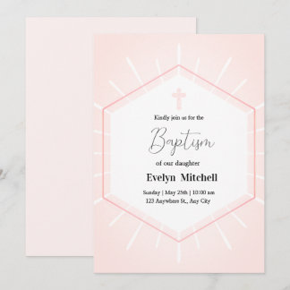 Pink and White Classy Delicate Baptism Invitation