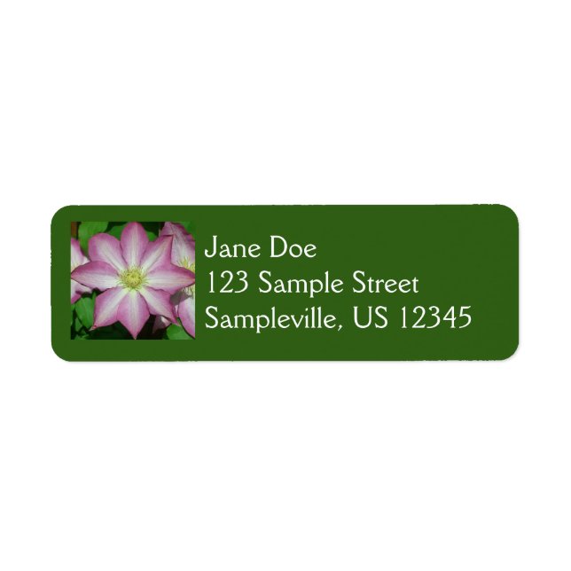 Pink and White Clematis Spring Flower Return Address Label (Front)