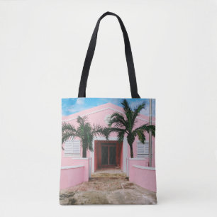 PINK AND WHITE CONCRETE HOUSE NEAR GREEN TREES UND TOTE BAG