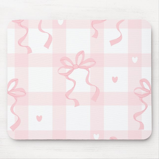 Pink and White Coquette Themed Mouse Pad (Front)