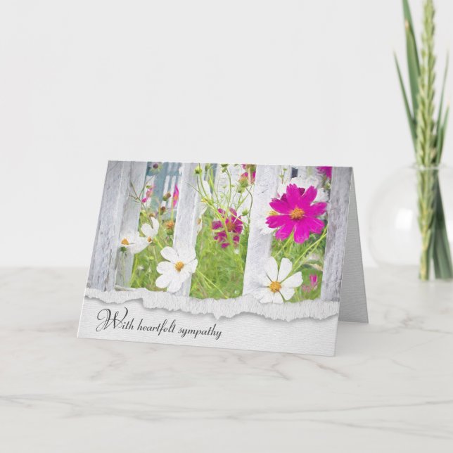 Pink and White Cosmos Flowers Sympathy  Card (Front)
