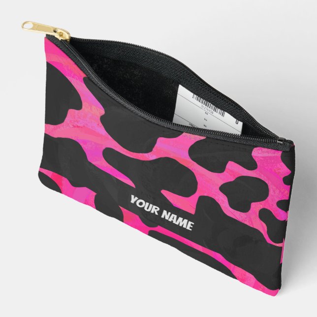 Pink and White Cow Pattern Accessory Pouch (Open)