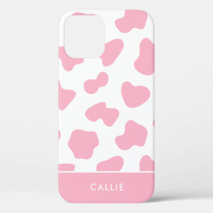 Pink And White Cow Print Custom Name iPhone 12 Case