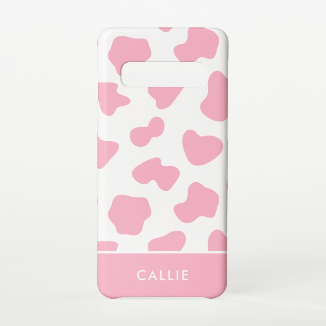 Pink And White Cow Print Custom Name Samsung Galaxy Case (Back)