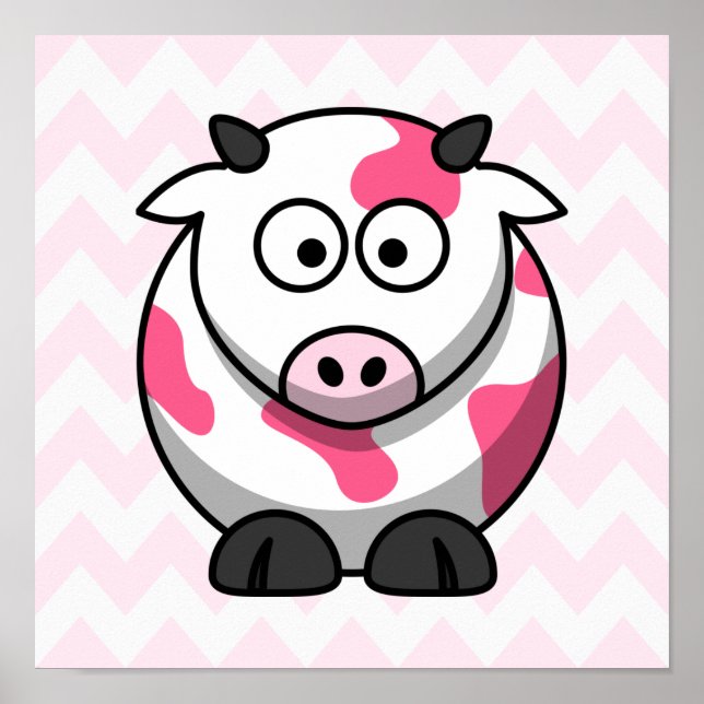 Pink and White Cow with Chevron Pattern Poster (Front)