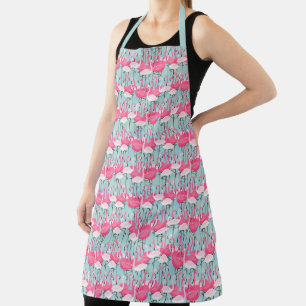 Pink And White Crowd Of Flamingos Apron