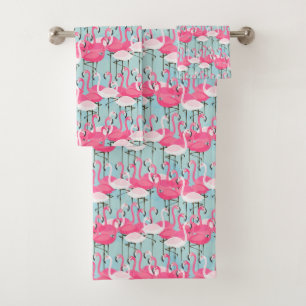 Pink And White Crowd Of Flamingos Bath Towel Set