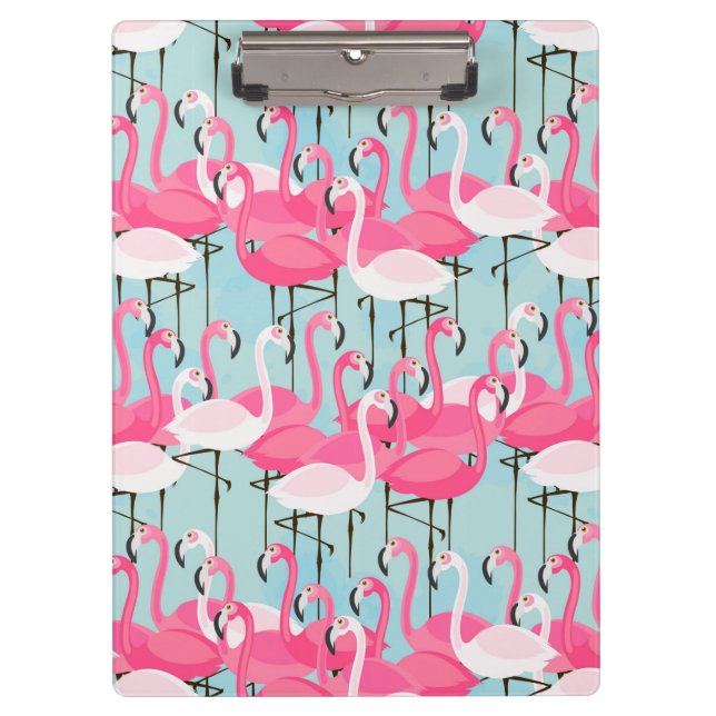 Pink And White Crowd Of Flamingos Clipboard (Front)