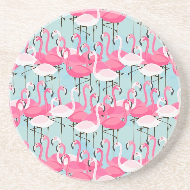 Pink And White Crowd Of Flamingos Coaster (Front)