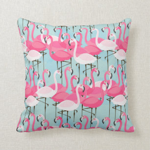 Pink And White Crowd Of Flamingos Cushion