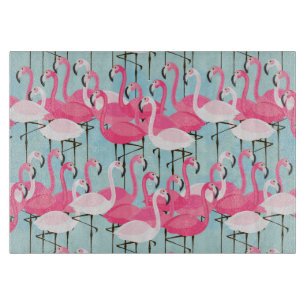 Pink And White Crowd Of Flamingos Cutting Board