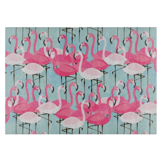 Pink And White Crowd Of Flamingos Cutting Board (Front)