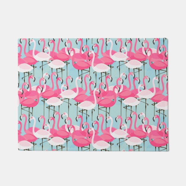 Pink And White Crowd Of Flamingos Doormat (Front)