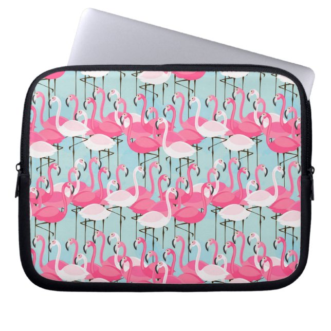 Pink And White Crowd Of Flamingos Laptop Sleeve (Front)