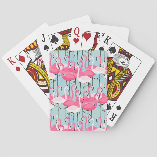 Pink And White Crowd Of Flamingos Playing Cards (Back)