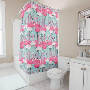 Pink And White Crowd Of Flamingos Shower Curtain