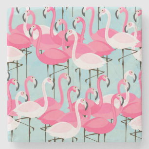 Pink And White Crowd Of Flamingos Stone Coaster
