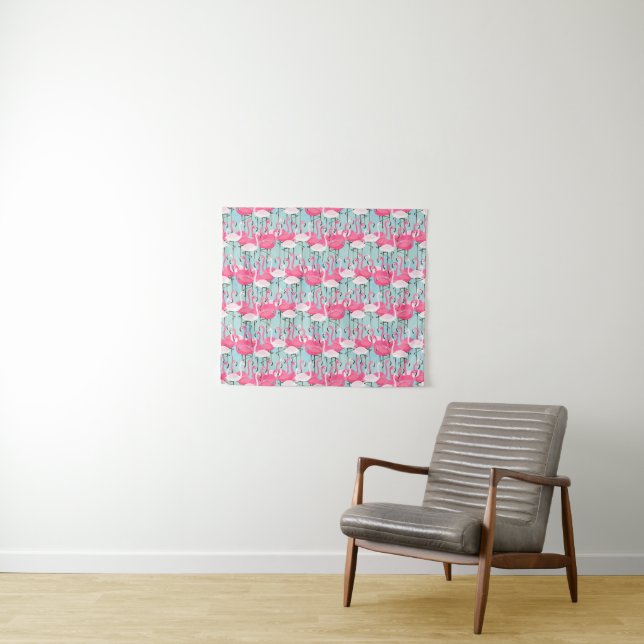 Pink And White Crowd Of Flamingos Tapestry (In Situ (Horizontal))